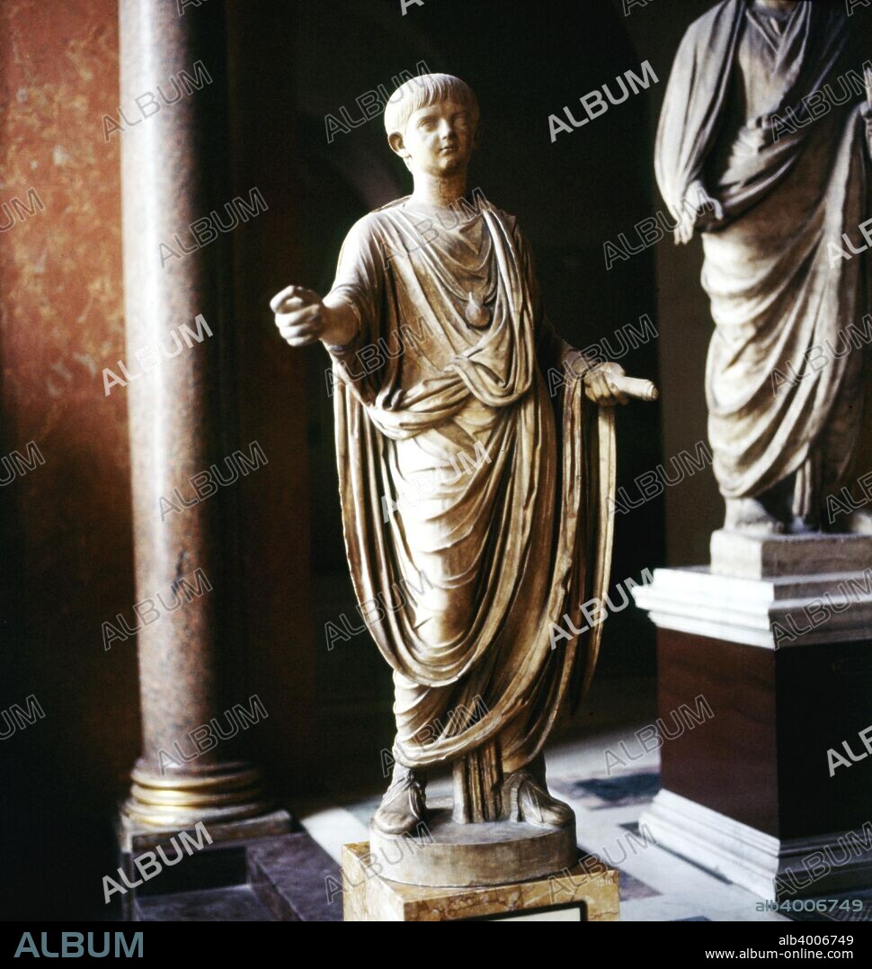 Nero, as a Boy, Roman Emperor, (54-68), c1st century. Nero, (37 AD-68 AD) was the last Roman emperor of the Julio-Claudian dynasty. He was adopted by his great-uncle Claudius and became Claudius' heir and successor. At Louvre, Paris.