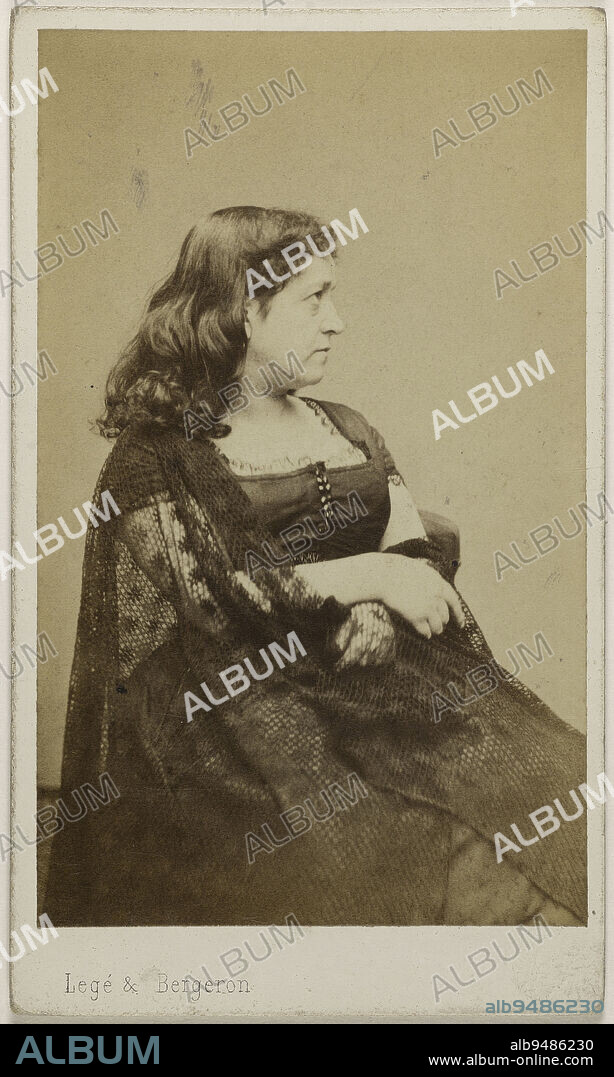 Portrait of Mrs. Léon Bertaux, (née Hélène Hébert), (1825-1909), (sculptor), Legé & Bergeron, Photographer, Between 1870 and 1890, 2nd half of the 19th century, Graphic Arts, Photography, Albumen print, Height: 9.1 cm, Width: 5.5 cm.