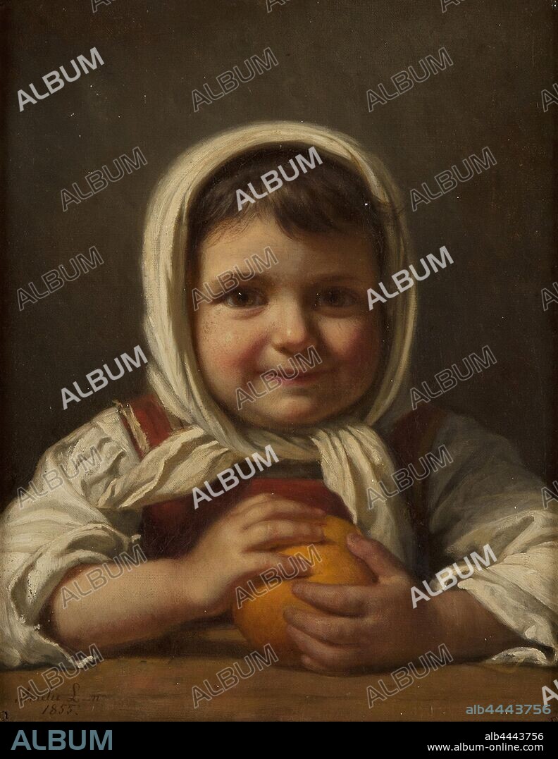 Amalia Lindegren, Girl with an Orange, Girl with orange, painting, 1855, oil on canvas, Height, 40 cm (15.7 inches), Width, 31 cm (12.2 inches), Signed, Amelie L-n 1855.