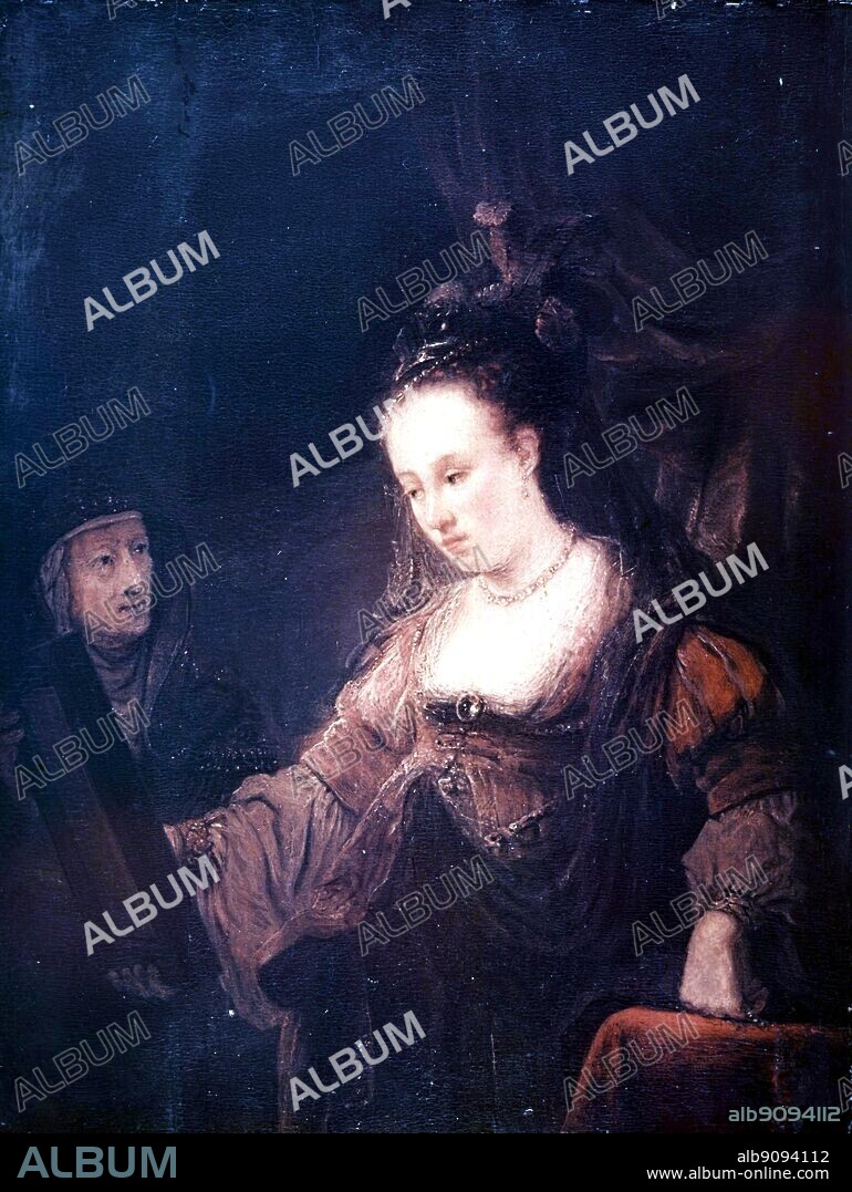 Bath Sheba at her toilet. by Rembrandt. Hermitage Leningrad. Bathsheba is the wife of Uriah the Hittite and later of King David in the Hebrew Bible. She is the mother of King Solomon. Bathsheba means seventh daughter or daughter of the oath. In 1 Chronicles 3:5 she is called Bath-shua.. Rembrandt Harmenszoon van Rijn (July 15, 1606 - October 4, 1669) is generally considered one of the greatest painters in European art history and the most important in Dutch history.. ©2006 TopFoto.