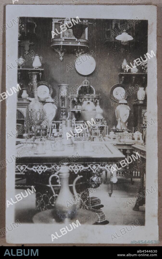 Photograph - E. Kartoun's Brass Bazaar, Egypt, Captain Edward Albert McKenna, World War I, 1914-1915, One of 139 photographs in an album from World War I likely to have been taken by Captain Edward Albert McKenna. The photographs include the 7th Battalion training in Mena Camp, Egypt, and sight-seeing. Image depicting the inside of a shop called 'E. Kartoun's Brass Bazaar.'.