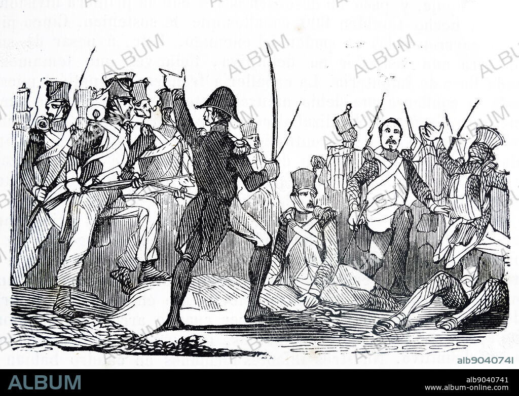 Engraving depicting the Battle of Ocaña, during the Peninsular War. Dated 1812.