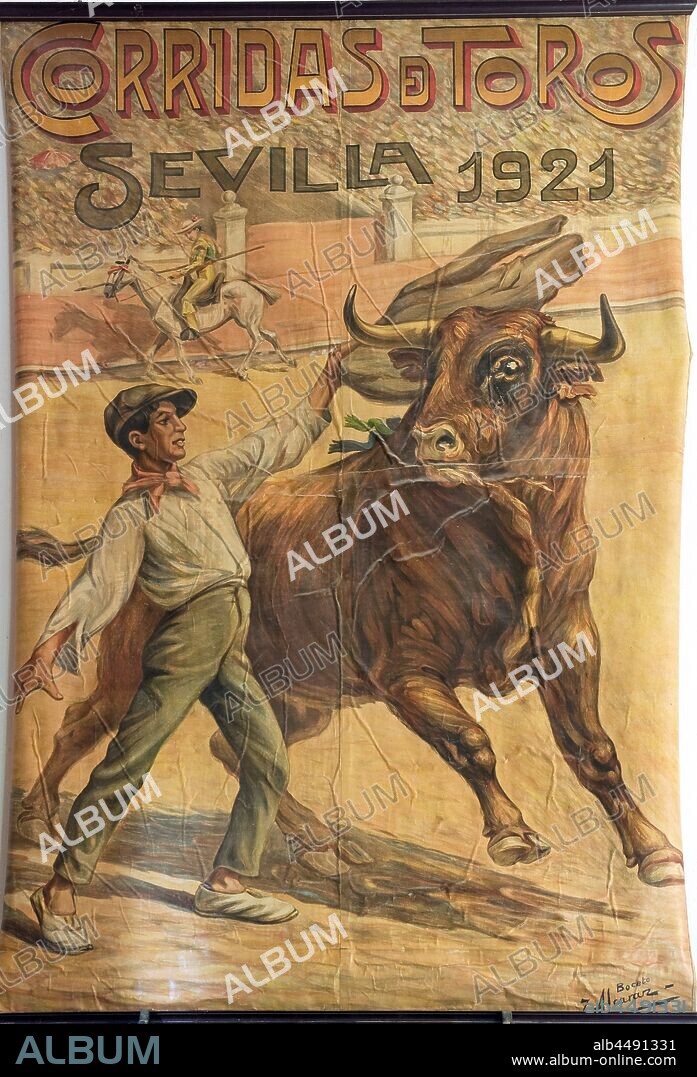Hacienda Torralba-old bullfighting poster, Chucena, Huelva province, Region of Andalusia, Spain, Europe.