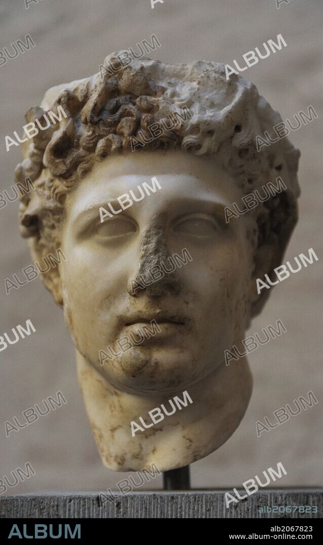Heracles. Was a divine hero in Greek mythology. Son of Zeus and Alcmene. Heracles head with wreath. Roman sculpture after an original of about 330 BC.