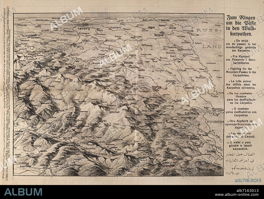 Geschichte / 1. Weltkrieg / Landkarten. - "Zum Ringen um die Pässe in den Waldkarpathen". - Hamburger Fremdenblatt: Welt im Bild, Nr.87, 1916. Berlin, Sammlung Archiv für Kunst und Geschichte.