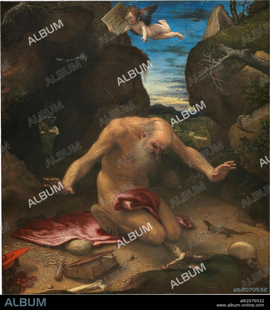 Lorenzo Lotto / 'Penitent Saint Jerome', 1546, Italian School, Oil on canvas, 99 cm x 90 cm, P00448.