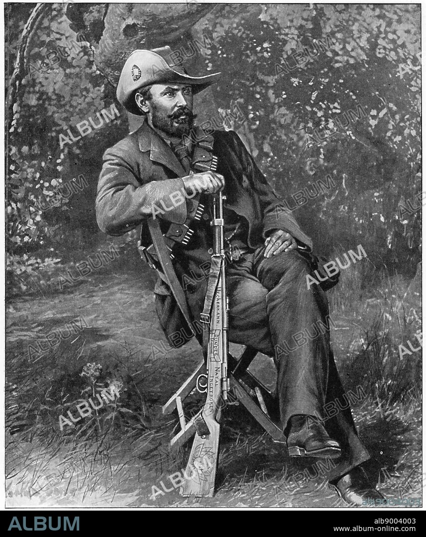 Louis Botha (1862-1919) South African soldier and statesman. Commander-in-chief of Boer forces from 1900 during 2nd Boer War (1899-1902). Botha with his decorated Mauser rifle.