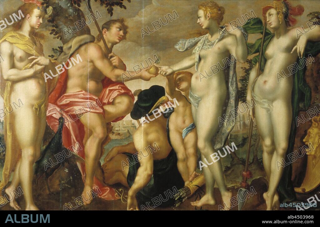 Attributed to Søren Kiær, After William Isaacsz Swanenburg, The Judgment of Paris, Paris, painting, oil on panel, Height, 167 cm (65.7 inches), Width, 245 cm (96.4 inches).
