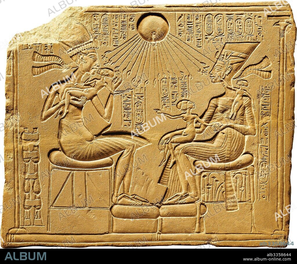ANCIENT EGYPT. The royal family: Akhenaten, Nefertiti and their children.