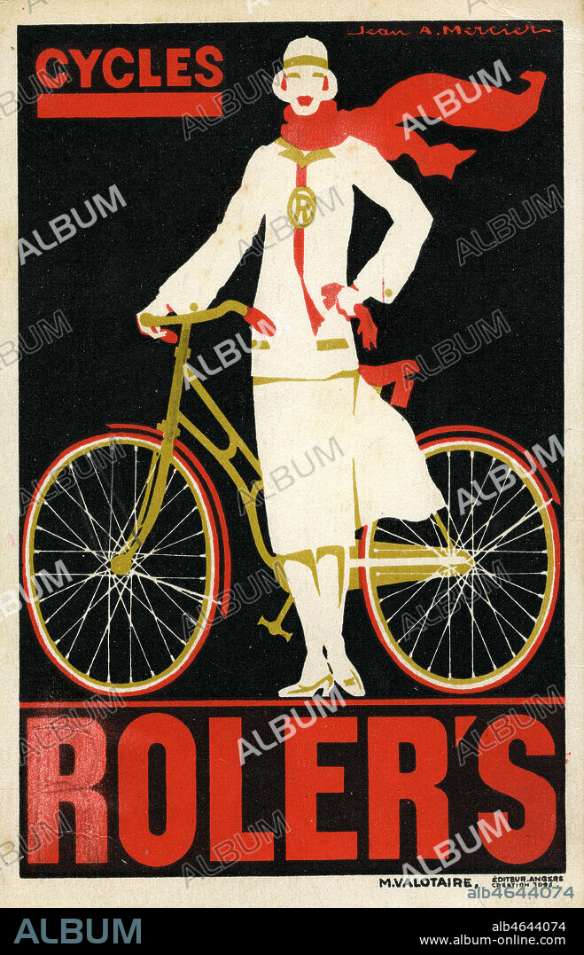 JEAN ADRIEN MERCIER. 'Cycles Roler's'. Carte postale publicitaire vers 1925 dans le style Art Deco. Illustration par Jean A. MERCIER (1899-1995 = ADAGP). Credit : Collection IM/KHARBINE-TAPABOR.