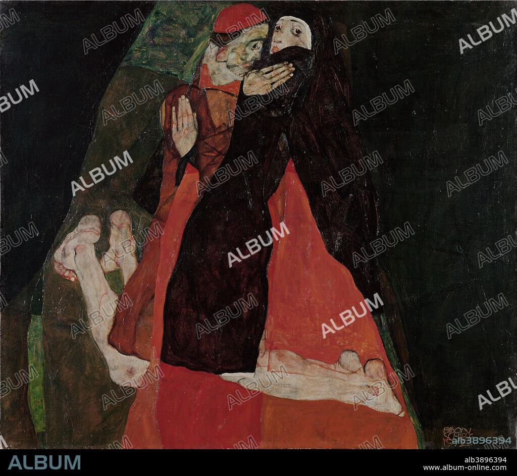 EGON SCHIELE. Kardinal und Nonne ("Liebkosung") Cardinal and Nun (Caress). Date/Period: 1912. Painting. Height: 700 mm (27.55 in); Width: 805 mm (31.69 in).