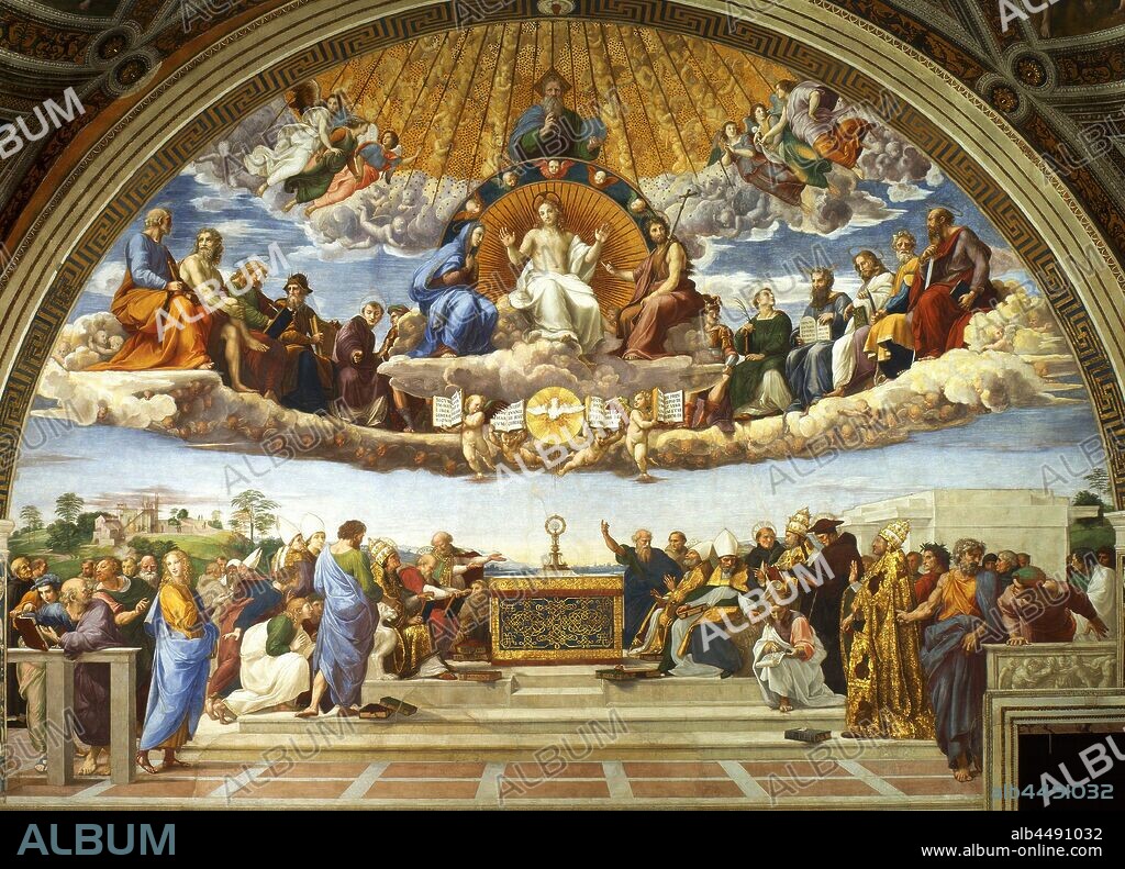 RAPHAEL (RAFFAELLO SANZIO DA URBINO). Disputation of the Holy Sacrament (La disputa del sacramento).