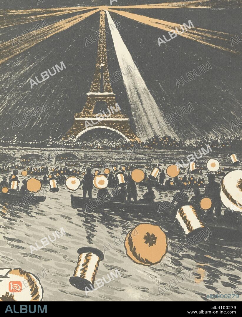 HENRI RIVIERE. Celebration on the Seine, 14 July (Fête sur la Seine, le 14 Juillet). Dimensions: 26.7 cm x 22.7 cm, 21.1 cm x 17 cm.