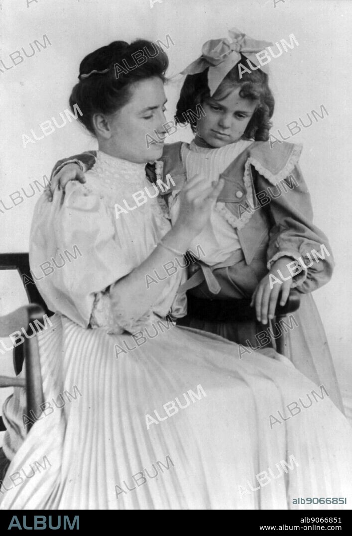 Helen Keller 1880-1968, teaching a child sign language 1907. Helen Adams Keller; American author, political activist, and lecturer. She was the first deaf, blind person to earn a Bachelor of Arts degree. The story of how Keller's teacher, Anne Sullivan, broke through the isolation imposed by a near complete lack of language, allowing the girl to blossom as she learned to communicate, has become widely known through the dramatic depictions of the play and film The Miracle Worker. Her birthday on June 27 is commemorated as Helen Keller Day in the U.S.