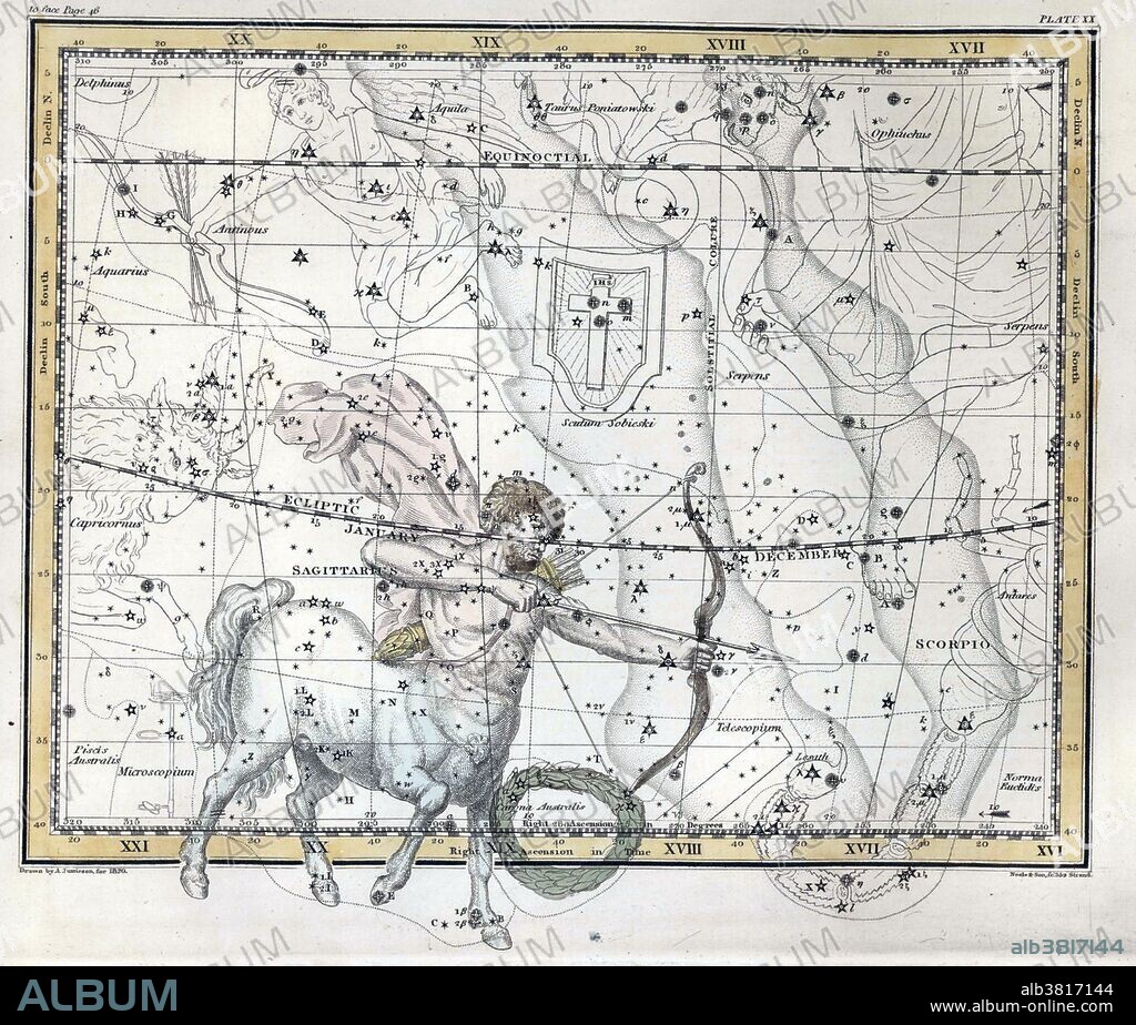 Sagittarius Constellation, Zodiac, 1822
