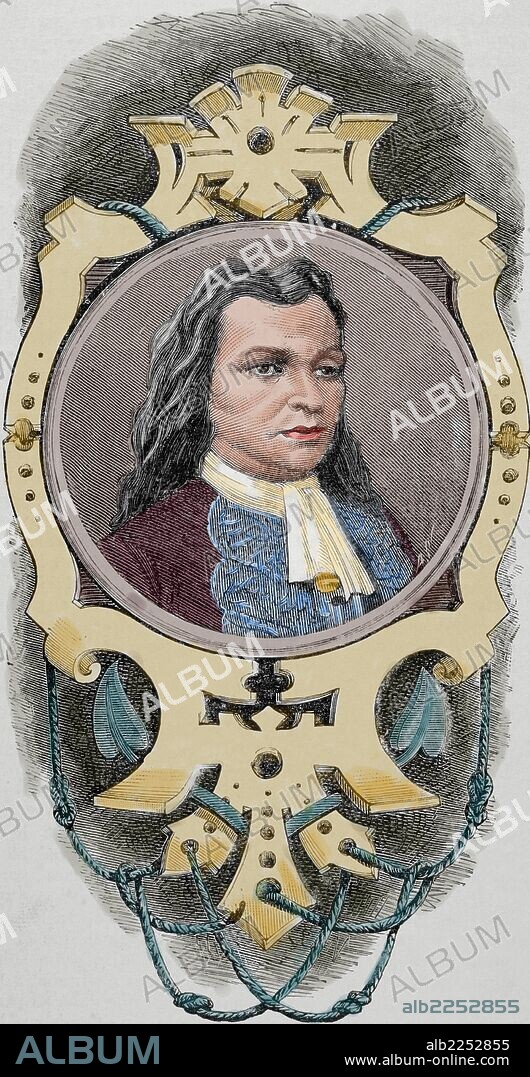 LEZO, Blas de (Pasajes, 1687-Cartagena de Indias, 1741). Almirante español bajo el reinado de Felipe V. Como comandante general de Cartagena de Indias organizó la defensa de la plaza frente a la flota del almirante inglés Vernon (1741). Grabado por A. Carretero. "Almanaque de La Ilustración", 1881. Coloreado.