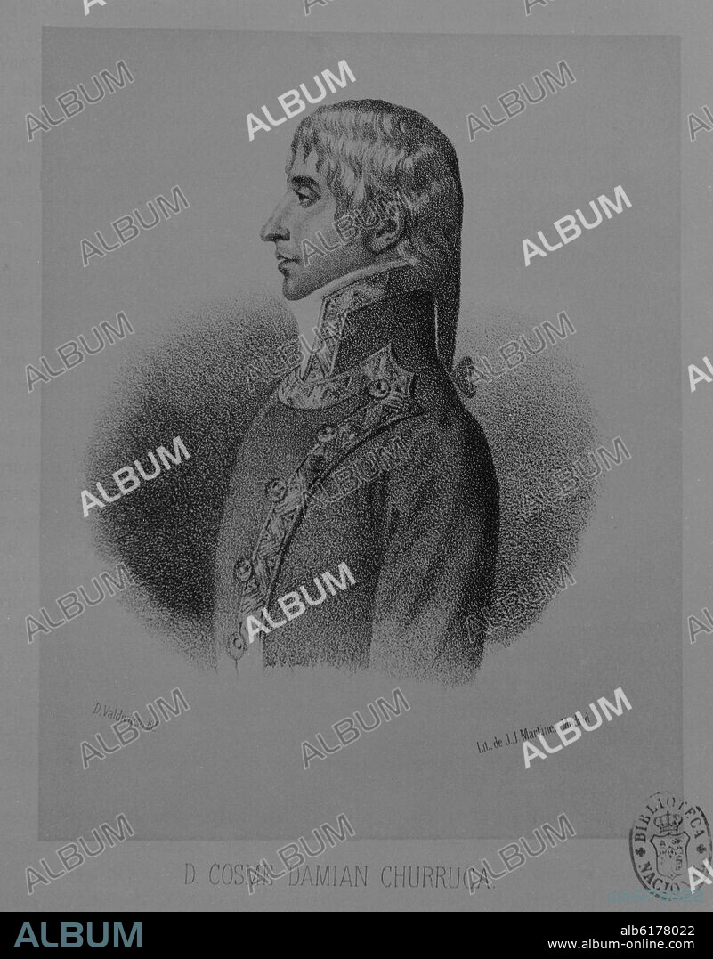 DOMINGO VALDIVIESO (1830-1872). COSME DAMIAN CHURRUCA - ILUSTRACION DE HISTORIA DE LA MARINA REAL ESPAÑOLA DE JOSE MARCHS - 1854.