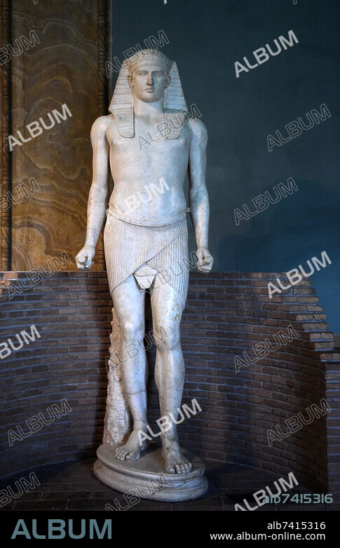 Statue of Osiris-Antinous
From Hadrian's Villa, Tivoli
Reign of Hadrian (117-138 A.D.)
Parian marble, height 241 cm; width 77 cm; depth 79 cm
inv. 22795
The statue represents Antinous, the favourite of the emperor Hadrian, who died in the waters of the Nile (130 A.D.). In the area where the tragic event occurred the emperor founded the city of Antinopolis in his honour.
Antinous was deified and his cult as Osiris-Antinous rapidly spread through all the provinces of the Empire, especially between 133 and 138 A.D., the year of the emperor's death.
Vatican Museums (Gregorian Egyptian Museum)  
2018.