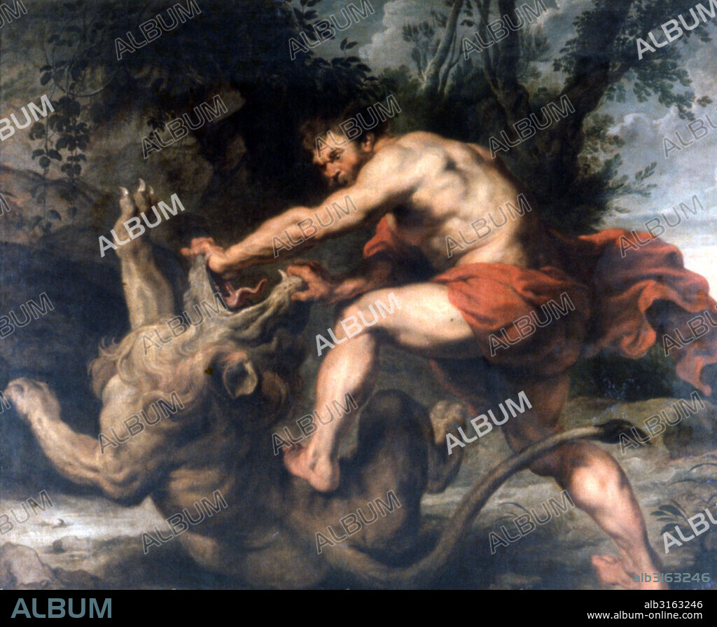 RUBENS , PEDRO PABLO. PINTOR FLAMENCO 1577 - 1640. SANSON Y EL LEON. COLECCION PARTICULAR.