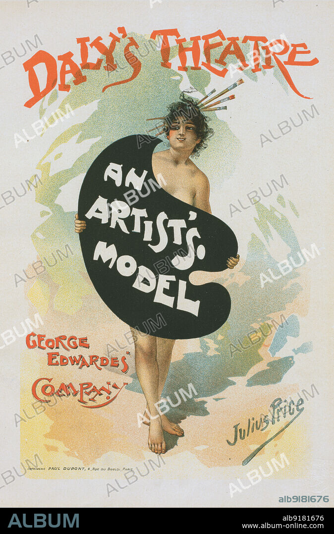 JULIUS MENDES PRICE. Affiche anglaise pour le Daly's Théâtre, "An Artist's Model", c1896. [Publisher: Imprimerie Chaix; Place: Paris].