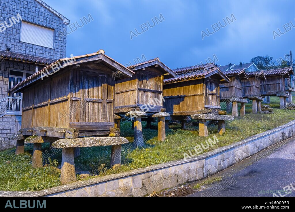 Conjunto de hórreos de A Merca, Terras de Celanova, Ourense, Galicia, Spain.