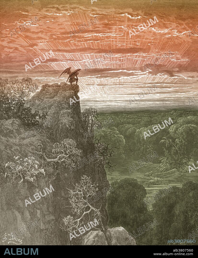 An illustration of Satan by Gustave Dore, from John Milton's Paradise Lost, Book 4, lines 172-173: "Now to the ascent of that steep savage hill / Satan hath journey'd on, pensive and slow.".