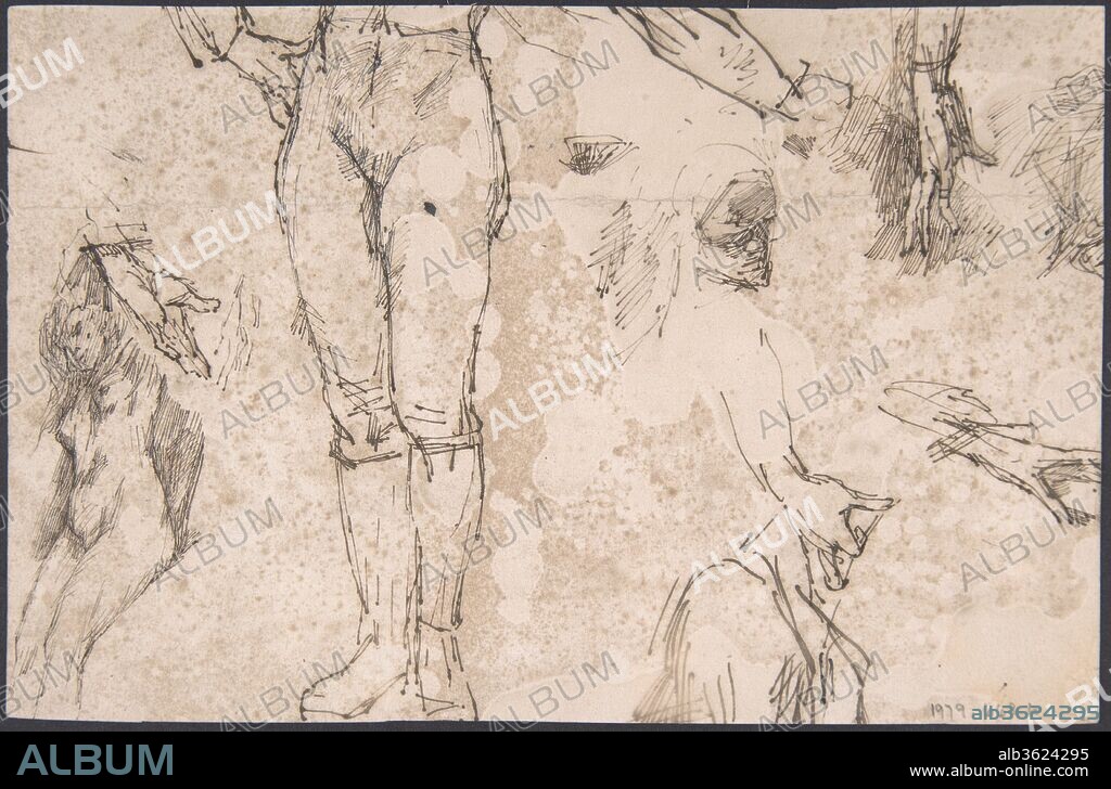 Studies of Female Nude, Hands, and Male Torso (recto); Landscape (verso). Artist: Félicien Rops (Belgian, Namur 1833-1898 Essonnes). Dimensions: sheet: 5 3/8 x 8 1/4 in. (13.7 x 21 cm).