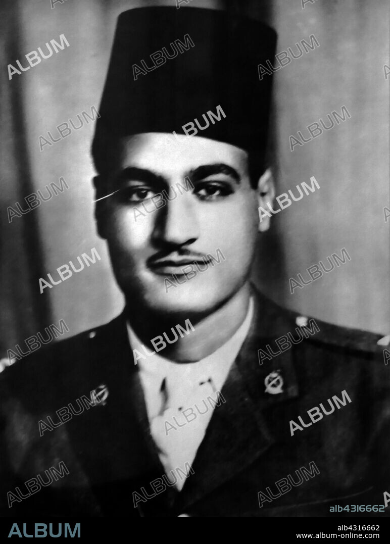 Gamal Abdel Nasser, as a young officer circa 1940. Nasser was President of Egypt, from 1956 until his death in 1970. Nasser led the 1952 overthrow of the monarchy and introduced far-reaching land reforms the following year.