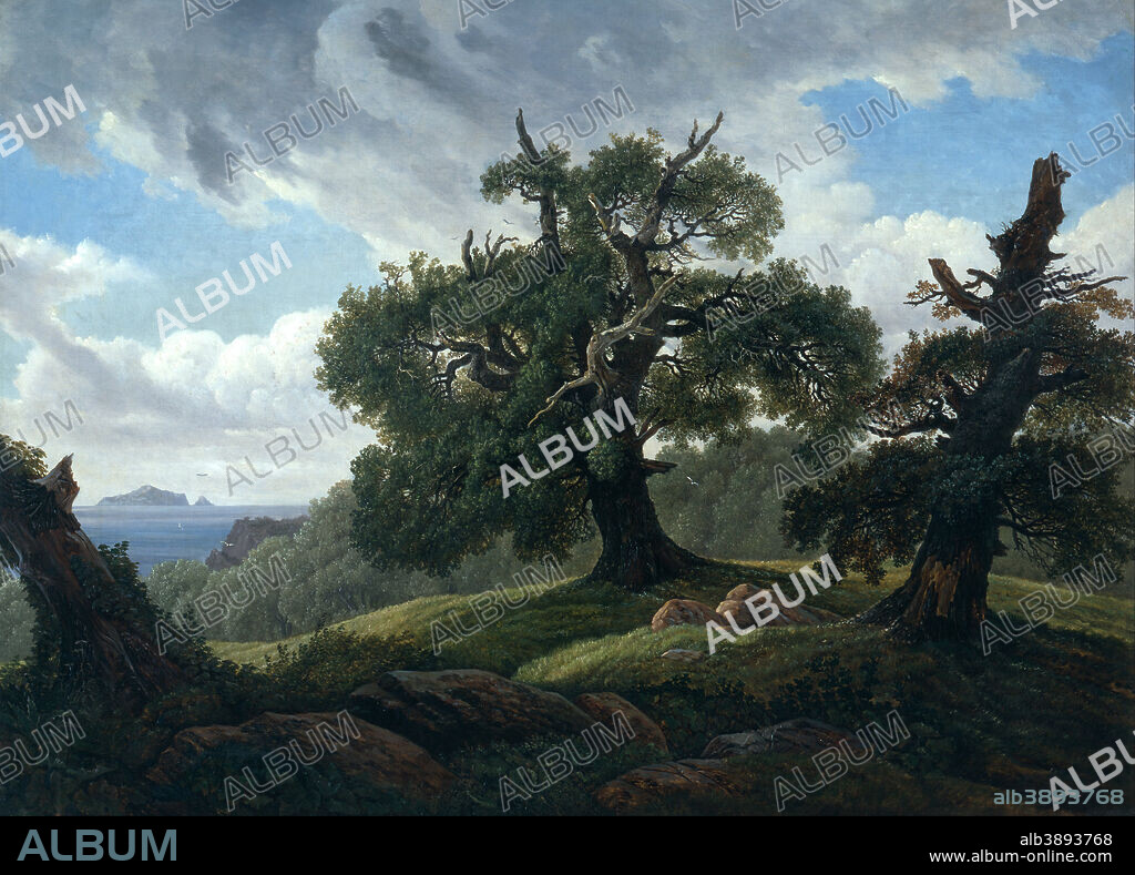 CARL GUSTAV CARUS. Memory of a wooded island in the Baltic Sea (Oak trees by the Sea). Date/Period: 1834/35. Painting. Oil on canvas. Height: 117.5 cm (46.2 in); Width: 162.5 cm (63.9 in).
