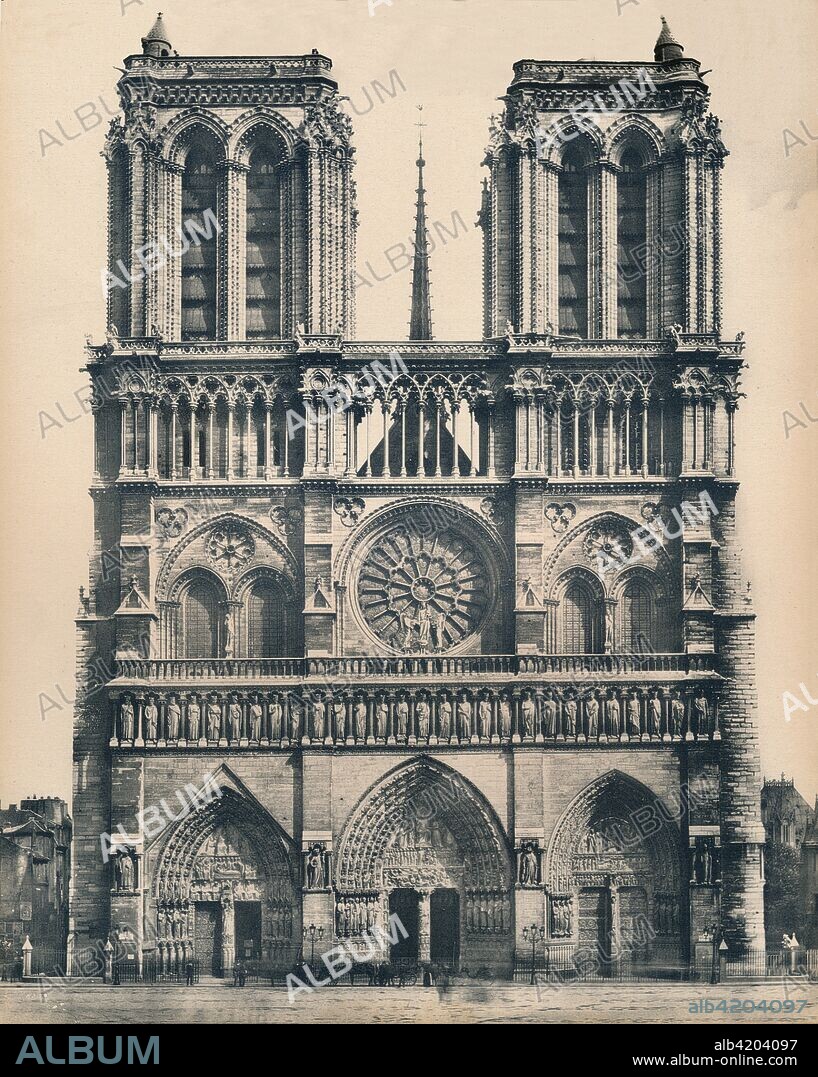'Paris. - Notre-Dame. - LL, c1910. Medieval Catholic cathedral on the Ile de la Cité in the fourth arrondissement of Paris, considered one of the finest examples of French Gothic architecture. A major restoration project supervised by Eugène Viollet-le-Duc began in 1845. From "Paris - Album Artistique", by . [Imp. Levy Fils & Cie (LL), Paris, c1910].