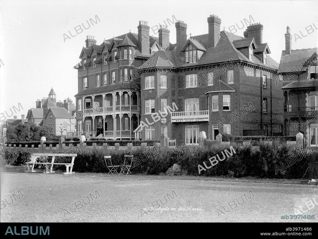 West Cliff Hotel, Westgate-on-Sea, Margate, Kent, 1890-1910. Westgate-on-Sea developed as a seaside resort in the 1870s with many of its large hotels built overlooking the sea in the 1880s and 1890s. The West Cliff Hotel possibly dates from this time.