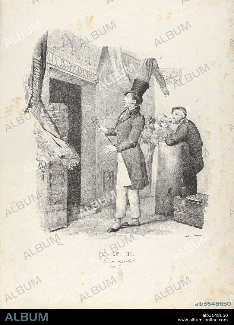 Chap. III: C'est Superbe! (How Wonderful!). Artist: Victor Adam (French, 1801-1866). Dimensions: 14 1/4 × 10 1/16 in. (36.2 × 25.5 cm). Lithographer: Langlumé (French, active 1819-30). Publisher: Sazerac and Duval , Paris. Series/Portfolio: Un an de la vie d'un jeune homme (A Year in the Life of a Young Man). Date: 1824.