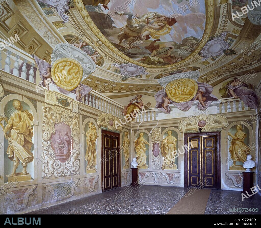 Glimpse of the Abduction of Proserpine Room, 1684, by Michele Primon (ca 1641-1711), frescoed ceiling, Proserpine's Room, Villa Contarini, Piazzola sul Brenta, Veneto. Italy, 17th century.