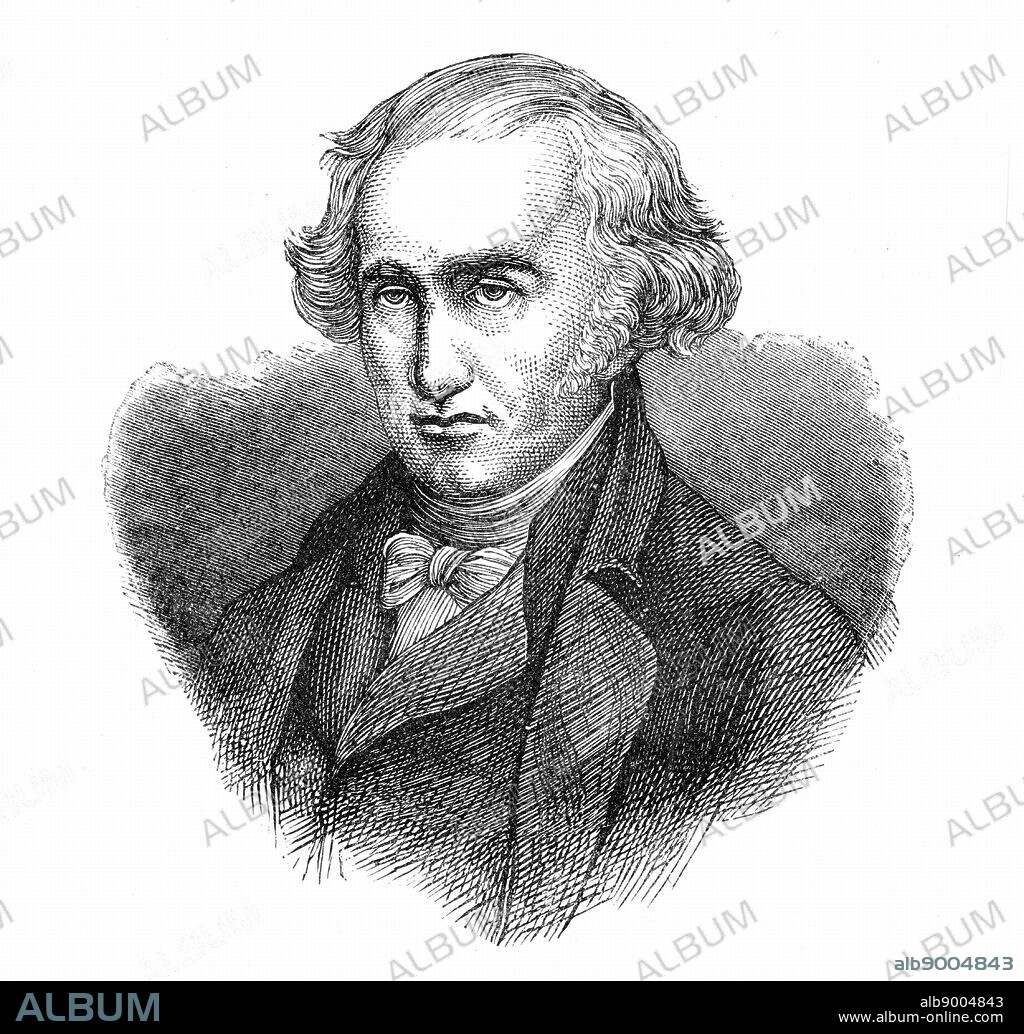 James Watt, Scottish engineer and inventor. Watt (1736-1819) made great improvements in the steam engine, one of the most significant being the separate condenser. In 1774 he went into partnership with Matthew Boulton (1728-1809) the Birmingham manufacturer and entrepreneur. From 'A Popular History of Science' by Robert Routledge. (London, 1881). Engraving.