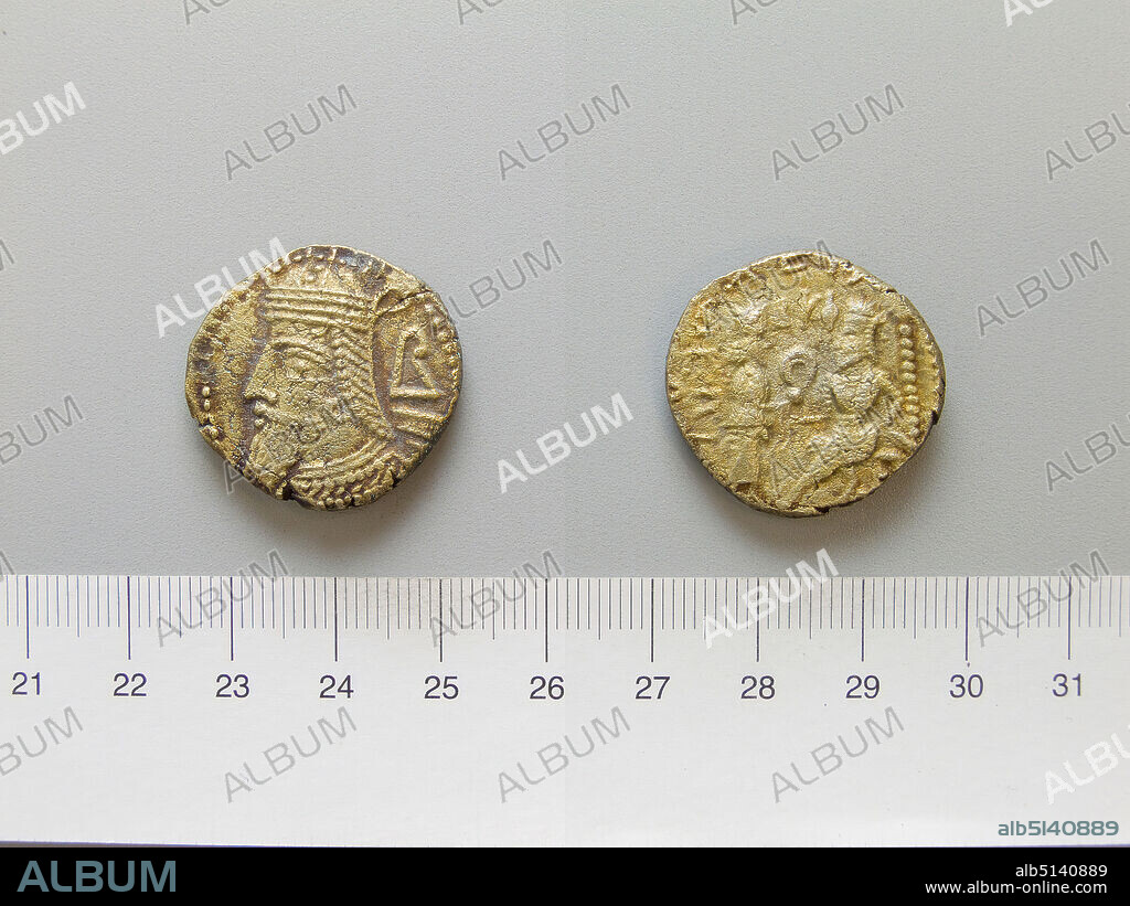 Ruler: Vologases VMint: Seleucia ad Tigrim, Tetradrachm of Vologases V from Seleucia ad Tigrim, A.D. 21112, Silver, 12.53 g, 12:00, 26.2 mm, Made in Seleucia ad Tigrim, Mesopotamia, Parthian, 3rd century A.D., Numismatics.