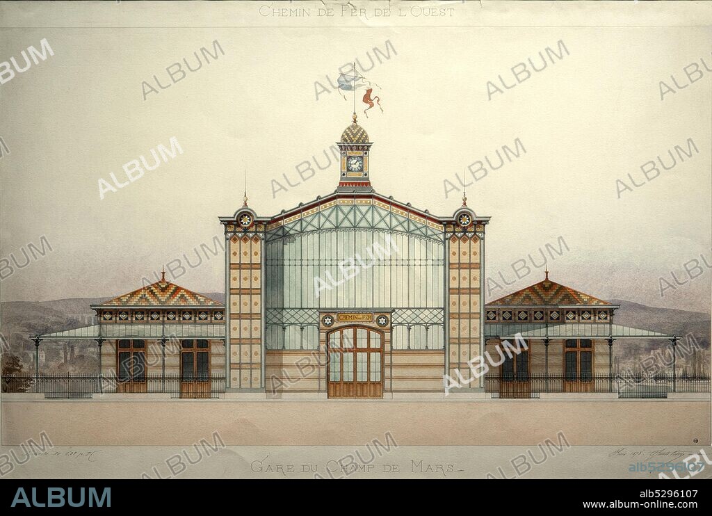 Juste Lisch 1828-1910. Gare du Champ-de-Mars de l’Exposition universelle de 1878. facade principale. 1878. pencil on paper cm 66 x 98,3.