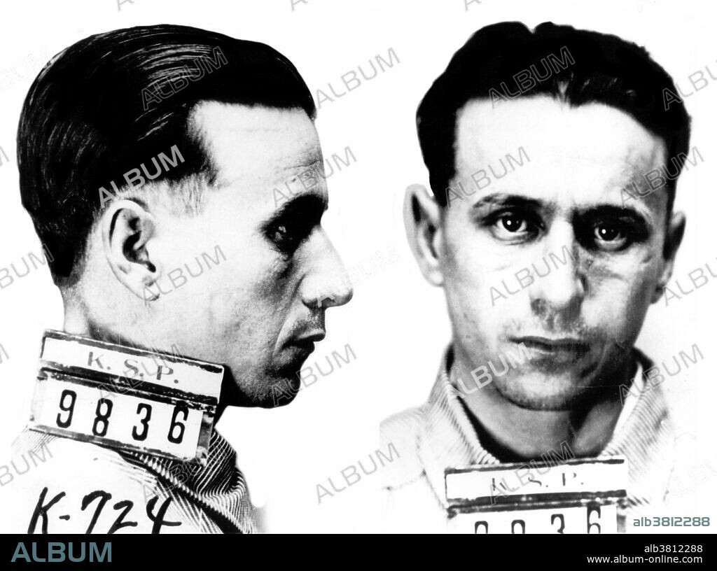 Early mug shot of Fred Barker. Frederick George Barker (December 12, 1901- January 16, 1935) was one of the founders of the Barker-Karpis gang, which committed numerous robberies, murders and kidnappings during the 1930s. He was the youngest son of Ma Barker. The gang became nationally notorious in 1933-4 when they organized the kidnappings of local businessmen William Hamm and Edward Bremer. Arthur Barker carried out the kidnappings with a different accomplice each time. They netted $100,000 for the first victim and twice that for the second. He and his mother were killed in a lengthy gunfight with the FBI in 1935. Their bodies were found in the same front bedroom. Fred's body was riddled with bullets, but Ma appeared to have died from a single bullet wound, atommy gun was lying between them. Their bodies were put on public display, and then stored unclaimed, until October 1, 1935, when relatives had them buried.