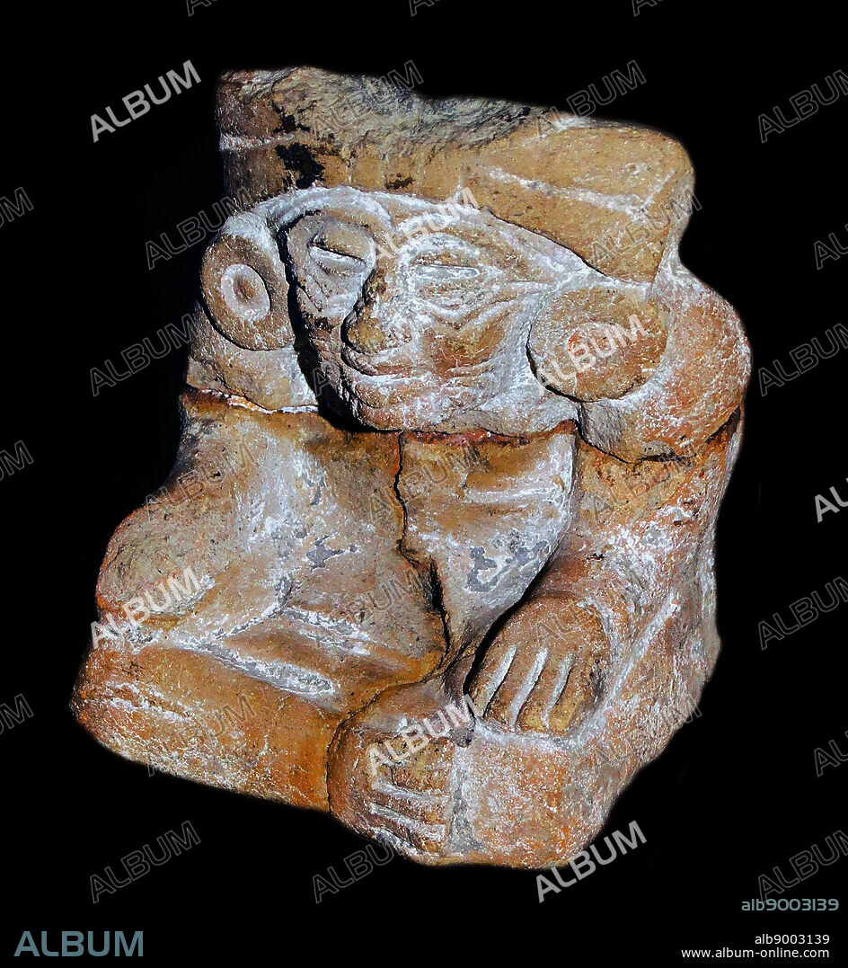 Pottery seated figure of the Mayan god Tlaloc. Teotihuacan, Mexico 150 BC -AD 750.
