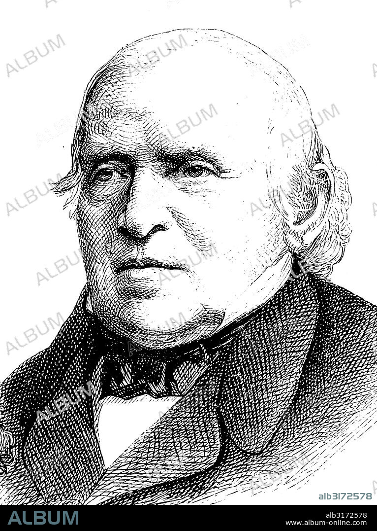 Christian gottfried ehrenberg, 1795-1876, a german zoologist, microbiologist, ecologist, geologist and the founder of micropaleontology and microbiology, berlin geographical society, historical engraving, circa 1869.