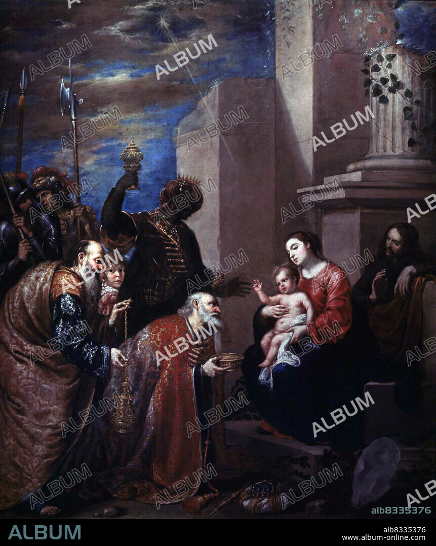 ANTONIO DE PEREDA (CA. 1611-1678). PEREDA , ANTONIO. PINTOR ESPAÑOL. VALLADOLID 1608 -1678. " ADORACION DE LOS REYES ". CONVENTO DE CAPUCHINAS DESCALZAS . MADRID VIRGEN MARIA. JESUCRISTO. SAN JOSE.