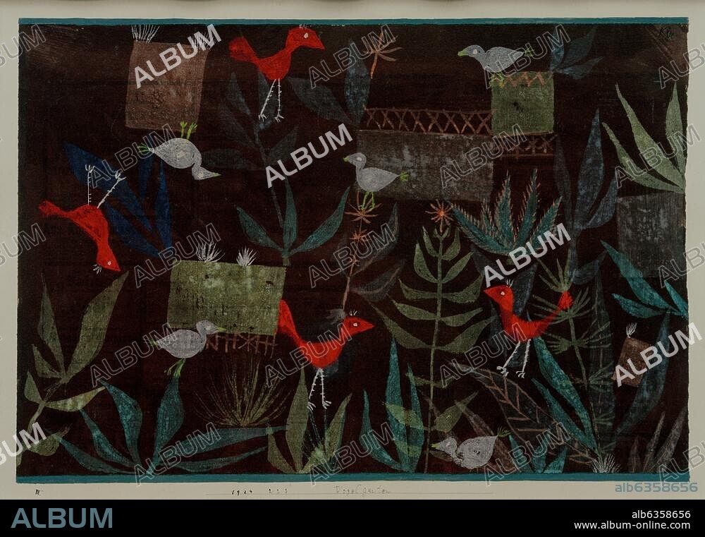 PAUL KLEE. Klee, Paul, 1879-1940, Swiss-German artist. "Vogelgarten" (Bird Garden), 1924. Watercolour over paste paint on paper on cardboard, 27 × 39 cm. Munich, State Gallery of Modern Art.