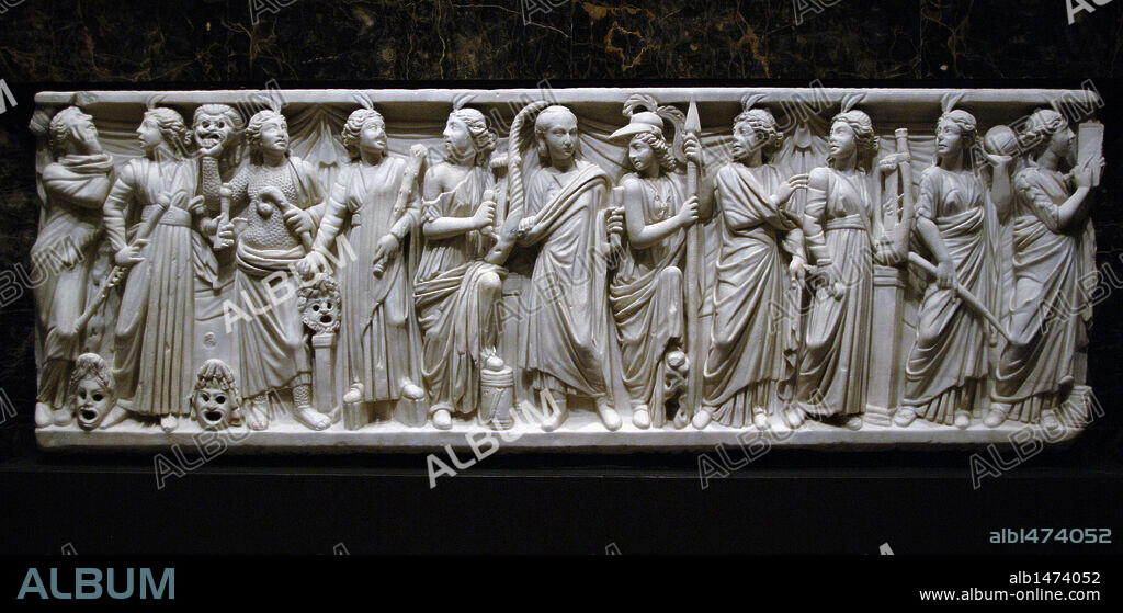 ARTE ROMANO. ITALIA. SARCOFAGO ROMANO (240-260) de mármol. Hallado en Roma (Italia). Museo de Arte Nelson-Atkins (The Nelson-Atkins Museum of Art). Kansas City. Estado de Missouri. Estados Unidos.