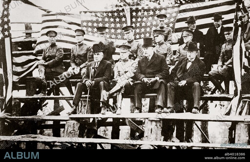 President Warren G Harding at a baseball park, Fort Benning, Georgia, USA, early 1920s. A Republican, Warren Gamaliel Harding (1865-1923) was the 29th President of the United States, serving in office from 1921 until his death from a heart attack on 2 August 1923. Next to him is Major-General Gordon, and the heavily built man next to the General is John W Weeks (1860-1926), Harding's Secretary of War.