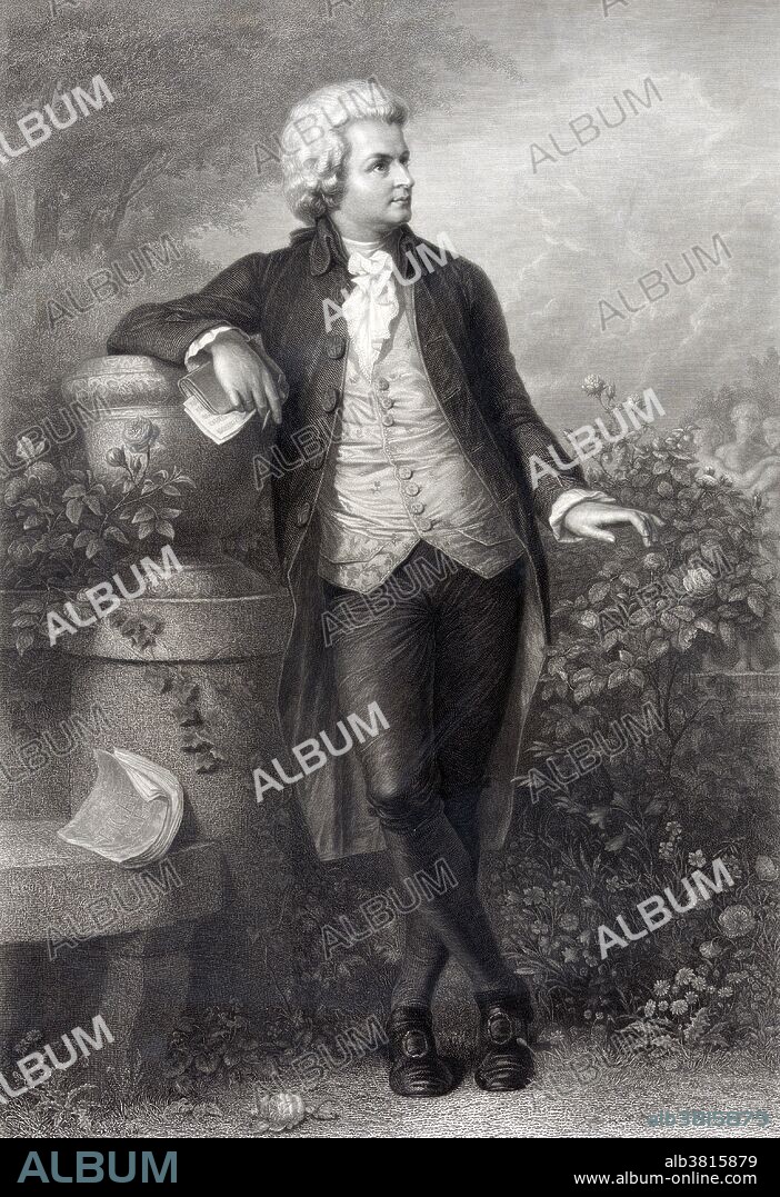 Wolfgang Amadeus Mozart (January 27, 1756 - December 5, 1791) was a prolific and influential composer of the Classical era. He composed over 600 works, many acknowledged as pinnacles of symphonic, concertante, chamber, operatic, and choral music. He is among the most enduringly popular of classical composers. Mozart was a child prodigy competent on keyboard and violin, he composed from the age of five and performed before European royalty. At 17, he was engaged as a court musician in Salzburg, but while visiting Vienna in 1781, he was dismissed. He chose to stay in the capital, where he achieved fame but little financial security. During his final years in Vienna, he composed many of his best-known symphonies, concertos, and operas, and portions of the Requiem, which was largely unfinished at the time of Mozart's death. The circumstances of his early death, at the age of 35, have been much mythologized. He composed over 600 works, many acknowledged as pinnacles of symphonic, concertante, chamber, operatic, and choral music. He is among the most enduringly popular of classical composers, and his influence on subsequent Western art music is profound. Engraved by Paul Barfus.