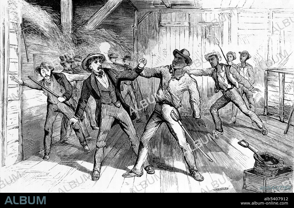 Gun fight between slaves and slave-catchers, capture of Robert Jackson in 1853 near Harper's Ferry. The Fugitive Slave Law was passed by the United States Congress on September 18, 1850. The Act was one of the most controversial elements of the 1850 compromise and heightened Northern fears of a slave power conspiracy. It required that all escaped slaves, upon capture, be returned to their masters. At the time of Fugitive Slave catchers the North was moving more in the direction of abolition. The Fugitive Slave Law stated that every citizen was responsible for helping to recover and return fugitive slaves, so any white person from the North or South could be, and was expected to be, a fugitive slave catcher. Illustration from: Underground Railroad, 1872.