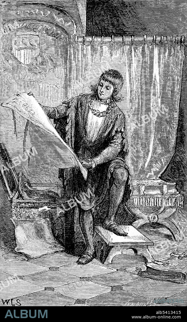 Young Marco surveying charts. Marco Polo (1254-1324) was an Italian merchant, explorer, and author who travelled through Asia along the Silk Road (1271-95). He reached further than any of his predecessors, beyond Mongolia to China, and became a confidant of Kublai Khan. His travels are recorded in Book of the Marvels of the World. The travelogue spills over with sex, violence, suspense, exotic lands, strange people, bizarre practices, eluding marauders, surviving shipwrecks and crossing treacherous deserts. Illustration from Marco Polo; his travels and adventures by George Makepeace Towle, 1880 (cropped and cleaned).