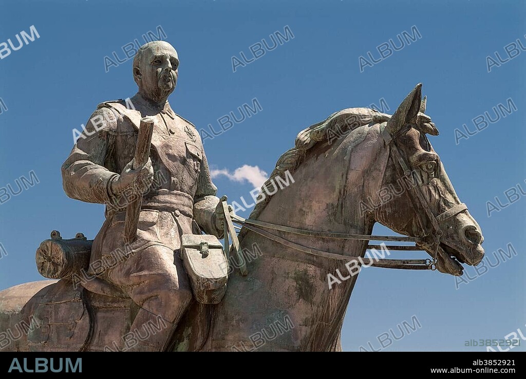 Equestrian statue of dictator Francisco Franco, removed from the central square of his hometown  and re-erected in Ferrol, Autonomous Region of Galicia, province of A Coruña, Spain