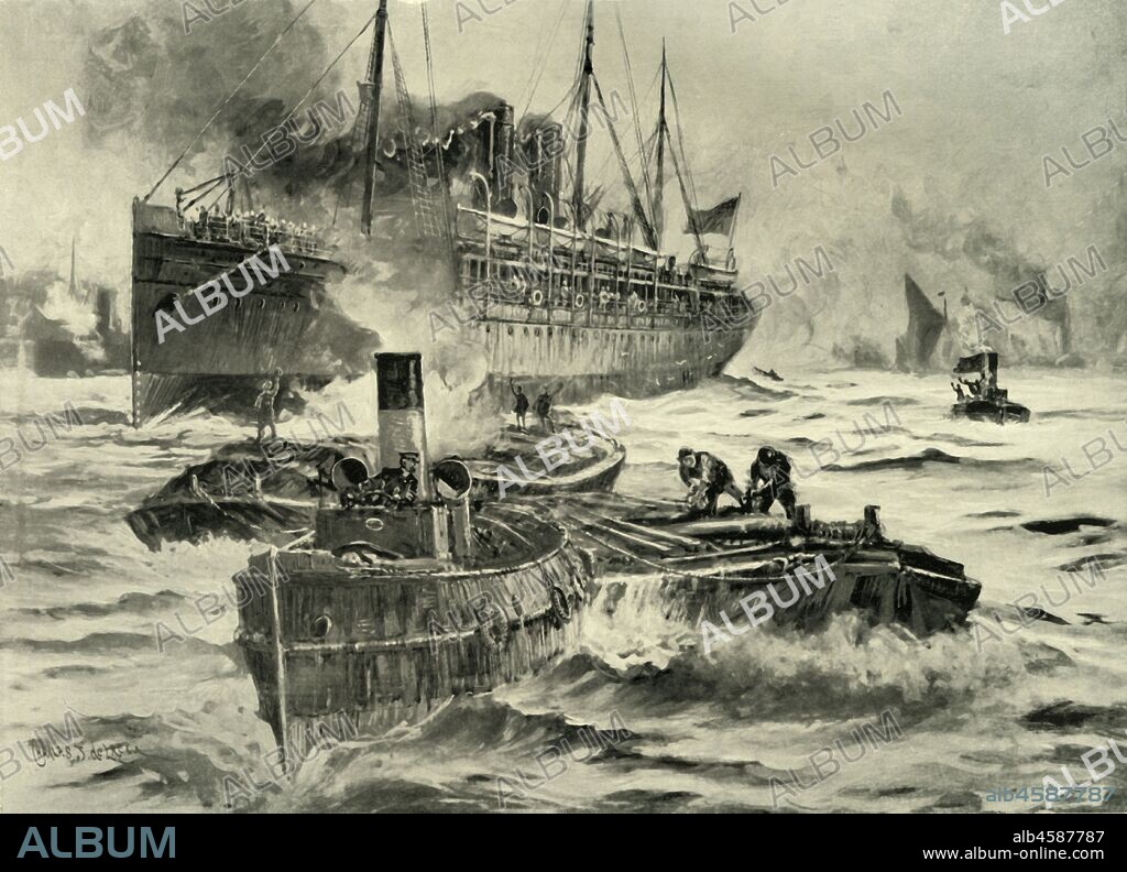 CHARLES JOHN DE LACY. 'The Outbreak of the War - Transport Leaving England for the Cape', 1900. From "South Africa and the Transvaal War, Vol. II", by Louis Creswicke. [T. C. & E. C. Jack, Edinburgh, 1900].