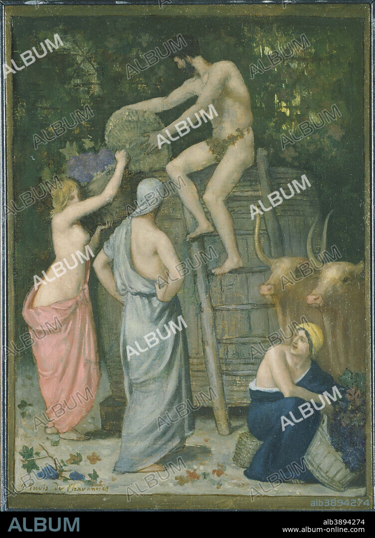 PIERRE PUVIS DE CHAVANNES. The Wine Press. Date/Period: Ca. 1865. Painting. Oil on canvas. Height: 18.50 mm (0.72 in); Width: 13.63 mm (0.53 in).