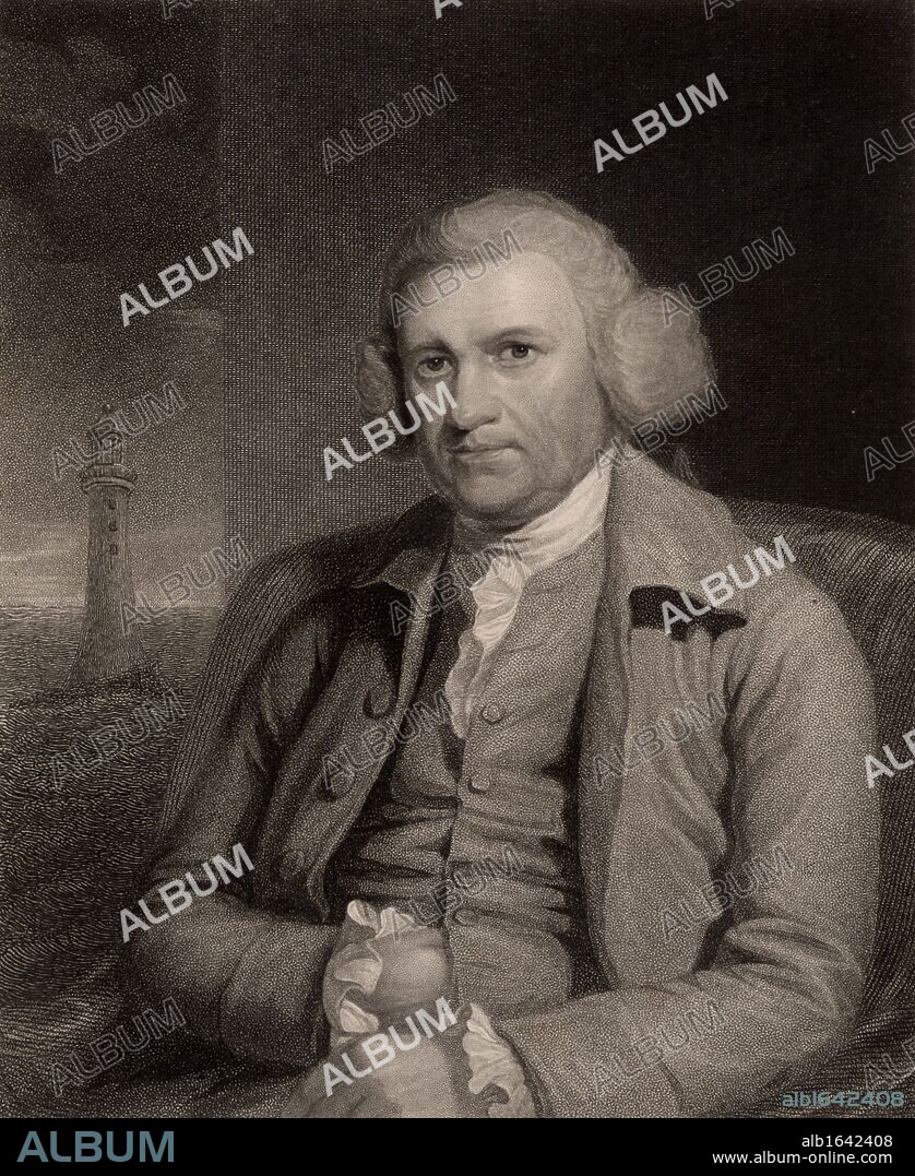 John Smeaton (1724-1792) English civil engineer born at Austhorpe near Leeds, Yorkshire.  In the background of the portrait is the third lighthouse on the Eddystone Rock in the English Channel off  Plymouth, Devon, which he constructed between 1757 and 1759. He also carried out researches into the mechanics of windmills and waterwheels, and made improvements to the Newcomen steam engine. From "The Gallery of Portraits", Vol II, by Charles Knight (London, 1833). Stipple engraving.  (Photo by: Universal History Archive/UIG via Getty Images).